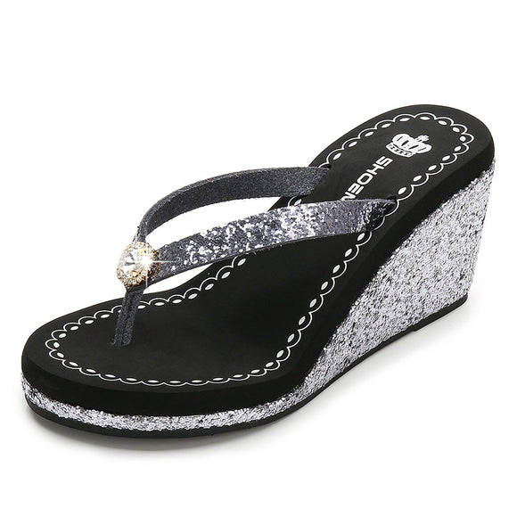 Pantuflas de Tacón Alto con Lentejuelas y Cristales para Mujer