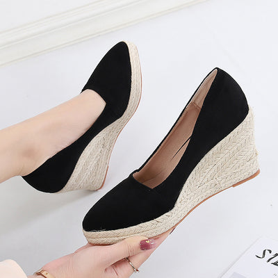 Zapatos de Tacón Alto Plataforma Punta Fina con Tejido de Paja y Tacón Grueso - Image 2