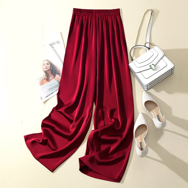 Pantalones Rectos de Acetato y Seda Satinada en Colores Lisos