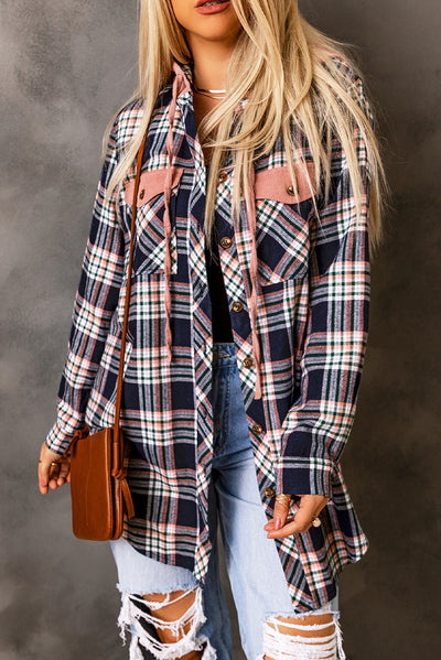 Chaqueta Cardigan de Cuadros para Mujer con Capucha y Contraste de Colores - Image 10