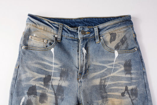 Jeans Vintage con Parches de Strass y Tinta Splash - Estilo Europeo Americano - Image 15