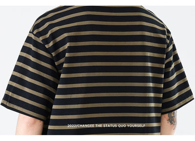 Camiseta Rayada Hombre Marca Americana - Corte Relajado Cuello Redondo - Image 19