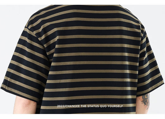 Camiseta Rayada Hombre Marca Americana - Corte Relajado Cuello Redondo - Image 19