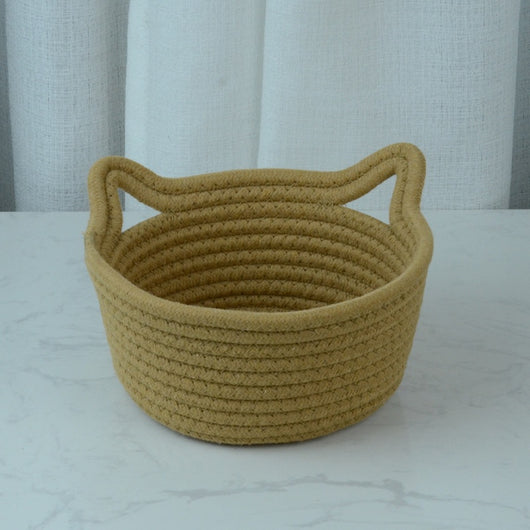 Canasta de Almacenamiento Tejida a Mano con Orejas de Gato - Image 9