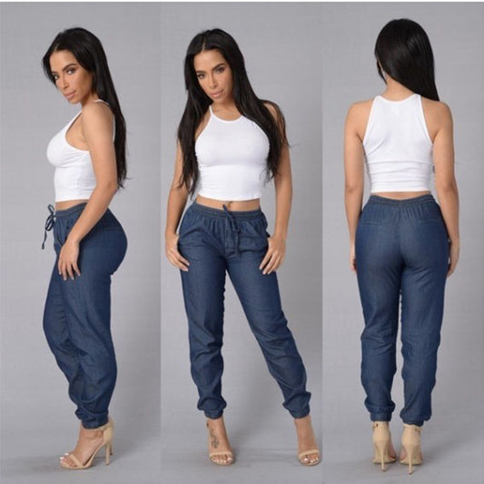 Pantalones Denim Sueltos de Color Sólido para Mujer - Image 2