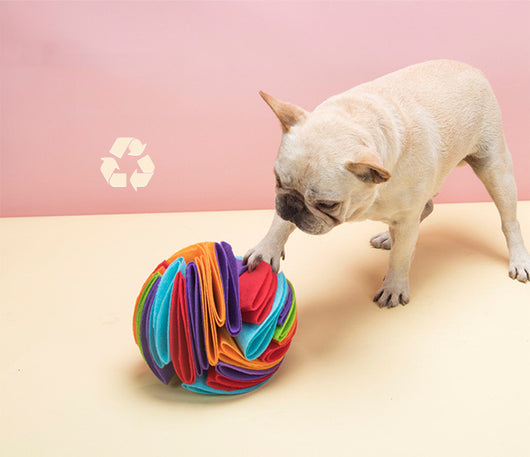 Colorful felt snuffle ball for dogs, designed to hide treats and provide mental stimulation. - Image 9