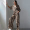 Conjunto Dos Piezas: Blusa Suelta Estampado Leopardo + Pantalón Ancho