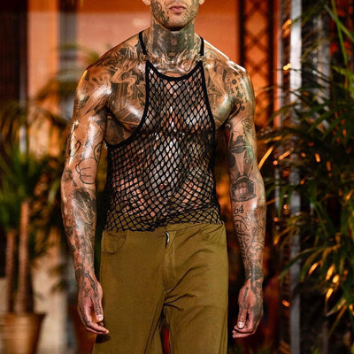 Chaleco de Malla Transparente Estilo Europeo y Americano para Hombre - Image 22