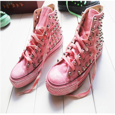 Zapatillas Altas Estilo Coreano con Remaches y Efecto Desgastado para Chicas - Image 5