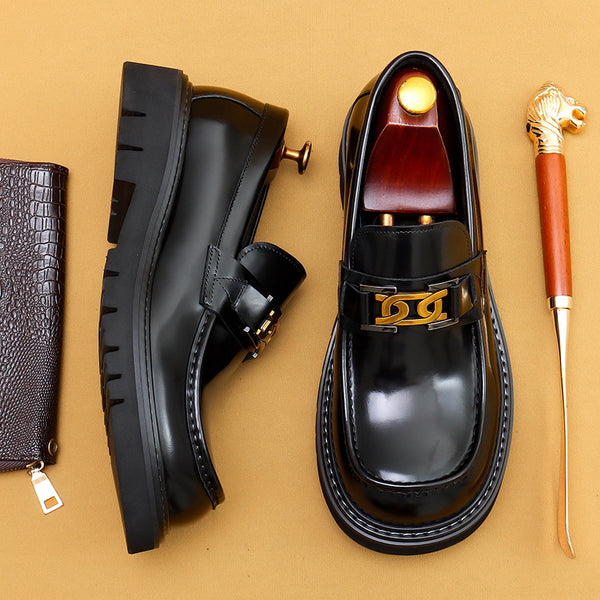 Zapatos de Cuero Lustrado para Hombre - Calzado Business Casual Ancho Elegante