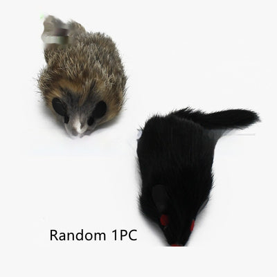 Two plush mouse cat toys, one brown and one black, with red eyes and tails, shown on a white background. - Image 6