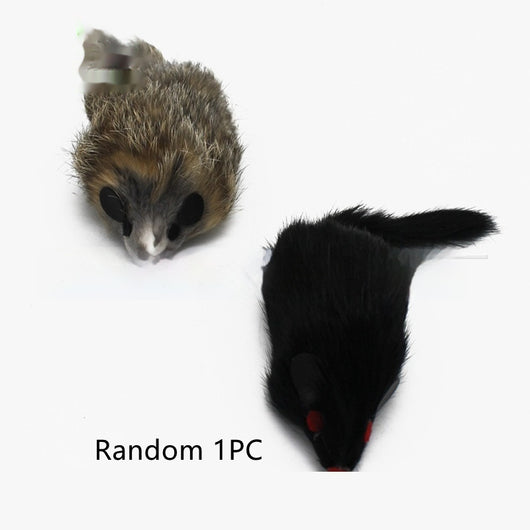 Two plush mouse cat toys, one brown and one black, with red eyes and tails, shown on a white background. - Image 6