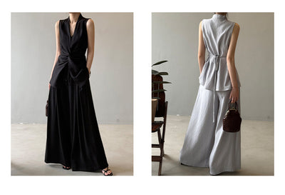 Conjunto Elegante sin Mangas: Blusa Temperamento + Pantalón Ancho Fluido - Image 12