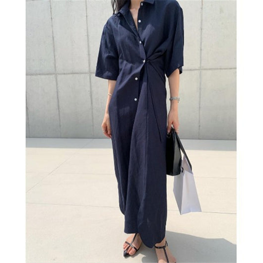 Vestido Camisero Minimalista Largo Bajo la Rodilla - Image 9