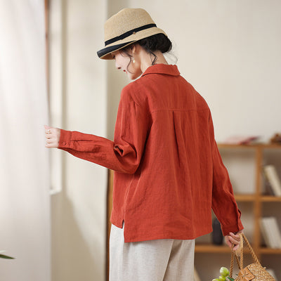 Camisa de Lino y Algodón para Mujer con Solapa Clásica - Image 5