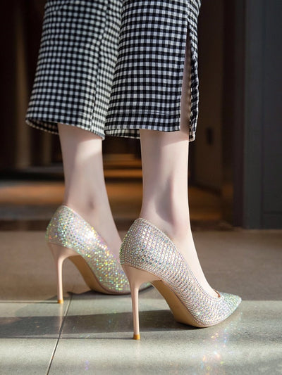 Zapatos de Tacón Stiletto Diamantados para Mujer - Pumps Elegantes Puntiagudos para Damas de Honor - Image 9