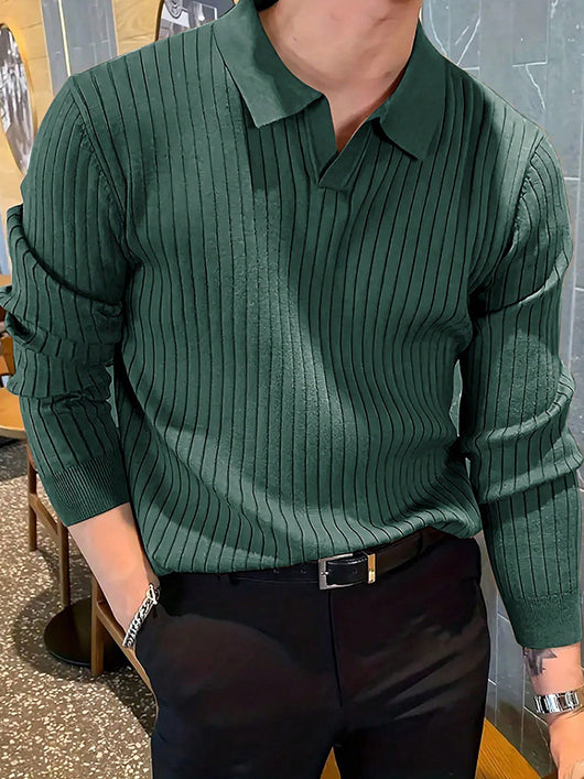 Polo Texturizado Slim Fit de Manga Larga para Hombre - Cómodo y Elegante - Image 7