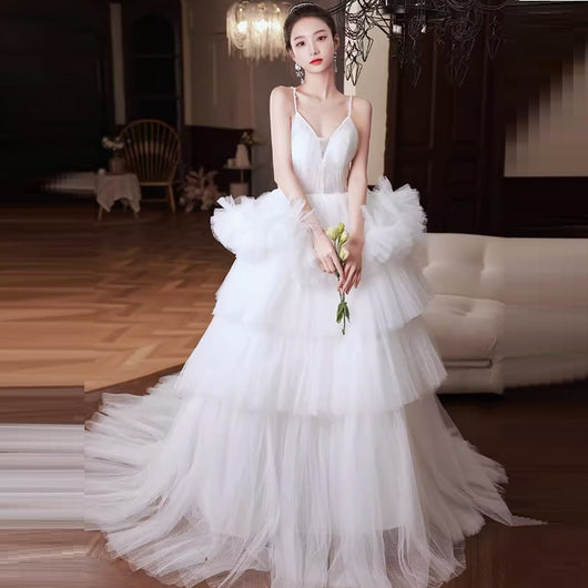 Vestido de Novia Blanco con Tirantes y Falda Tipo Tutú - Elegancia Francesa