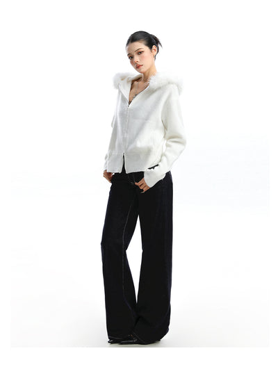 Abrigo Cardigan con Capucha y Cuello de Pelaje Beige para Mujer - Image 16