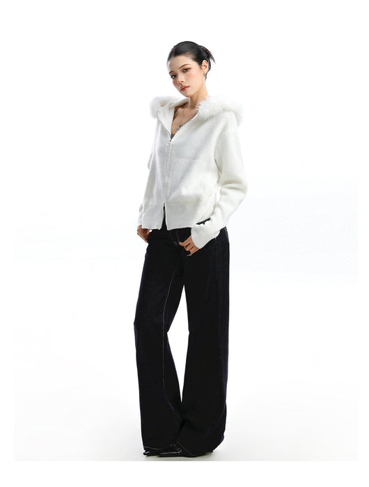 Abrigo Cardigan con Capucha y Cuello de Pelaje Beige para Mujer - Image 16
