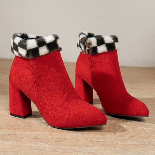 Botas Tobilleras de Ante Cuadro Escocés con Tacón Cuadrado - Comodidad y Estilo para Otoño e Invierno - Image 16