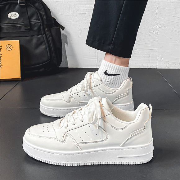 Zapatillas Plataforma Blancas de Cuero Respirable - Tendencia Teen Todo Combinable
