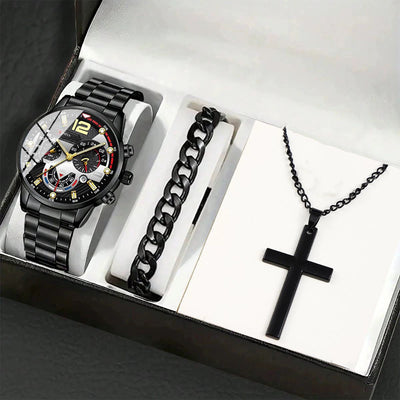 Set Completo: Pulsera, Collar con Cruz y Reloj para Hombre - Image 11