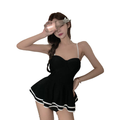 Traje de Baño Retro Estilo Japonés y Coreano - Vestido Negro Francés Elegante - Image 5