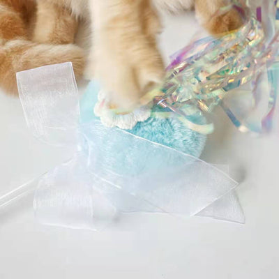 Plush heart cat wand toy with iridescent purple tassel and bow, alongside a blue heart variant. - Image 7