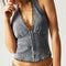 Blusa Halter con Panel de Encaje para Mujer