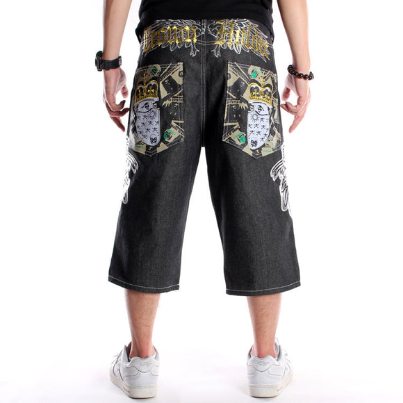 Shorts de Mezclilla Bordados Talla Grande Hombre Corte Relajado