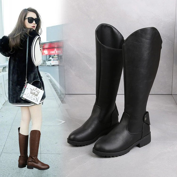 Botas Altas Estilo Caballero con Tacón Grueso y Cierre Lateral para Mujer