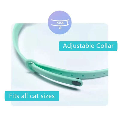 Smart USB charging laser cat collar in white and teal, with a USB cable, shown with a cat playing with the laser. - Image 12