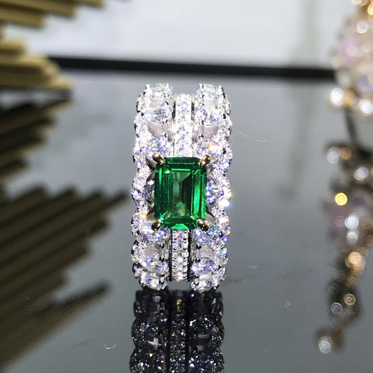 Anillo de Plata Esterlina S925 con Esmeralda Doble Fila - Joyería al Por Mayor - Image 5
