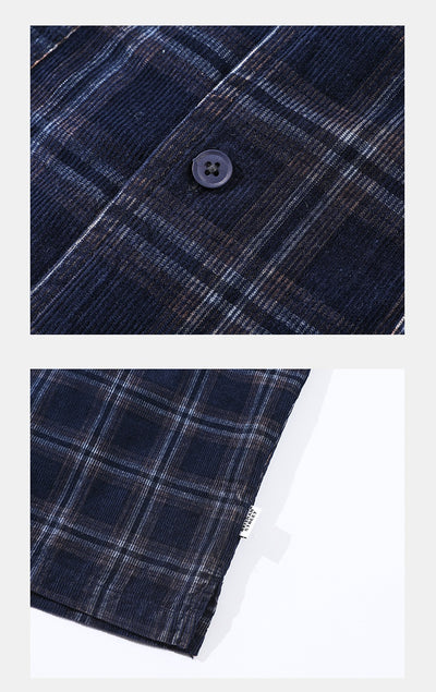 Camisa Cuadros Corduroy Manga Corta Suelta Unisex - Image 11
