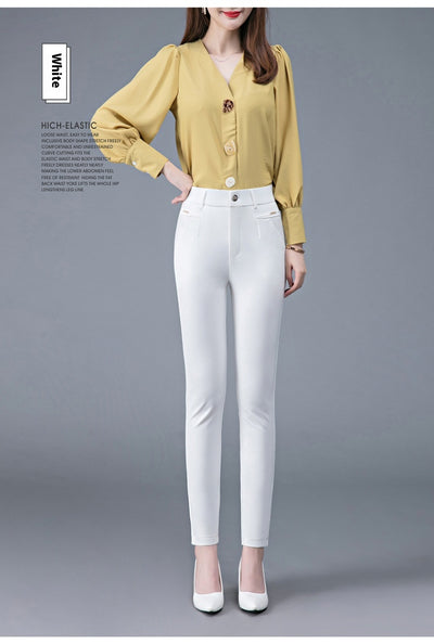 Pantalones Casuales Coreanos Cintura Alta Elásticos Ajustados Efecto Adelgazante - Image 13