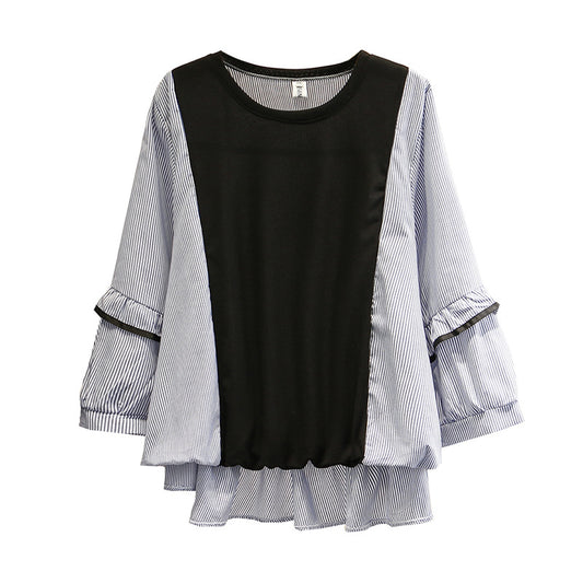 Blusa Holgada Coreana de Tres Cuartos con Doble Capa