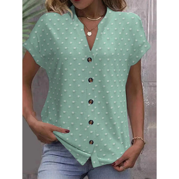 Camisa Casual de Escote V y Manga Corta con Textura Jacquard