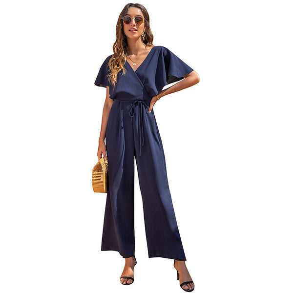 Jumpsuit Casual de Cuello V con Cintura Alta y Corte Holgado para Mujer - Image 3