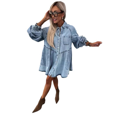 Vestido Camisero Denim Manga Larga para Primavera y Verano - Image 5