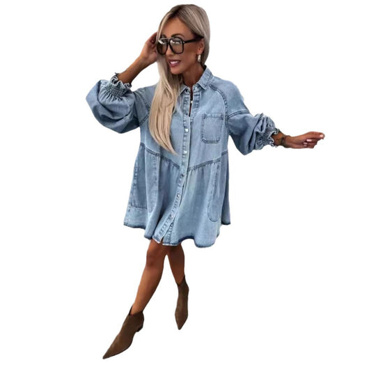 Vestido Camisero Denim Manga Larga para Primavera y Verano - Image 5