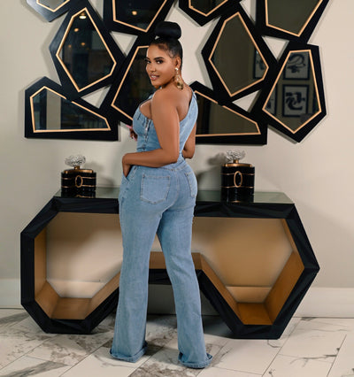 Jumpsuit Denim Ajustado con Hombros Caídos y Cintura Ceñida - Image 32