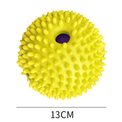 Yellow and green textured dog toy ball with food leakage holes, measuring 10cm in diameter. - Image 28