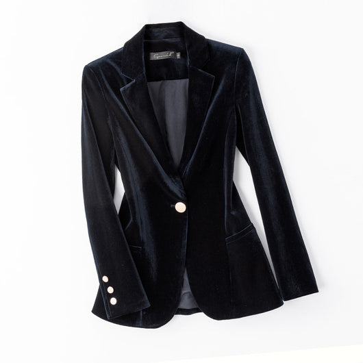 Blazer de Terciopelo Dorado Ajustado para Mujer - Image 3