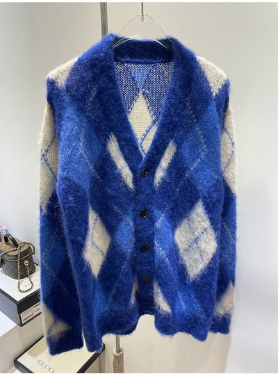Suéter de Mohair Tejido Suelto con Combinación de Colores Diamante - Image 2