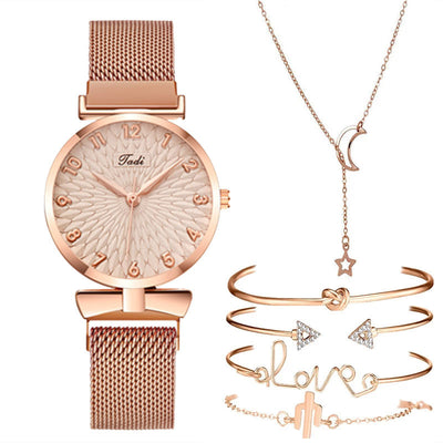 Set de Regalo Elegante: Reloj Cuarzo Malla Dorada + 5 Pulseras para Mujer - Image 7