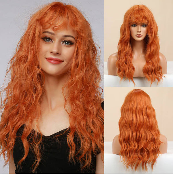 Peluca Halloween Naranja Volumen Pequeño con Flequillo Qi