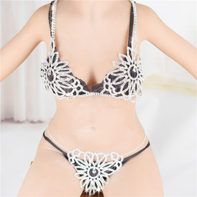 Conjunto de Cadena Corporal Floral con Cristales y Garra