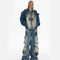 Jeans Vintage Desgastado com Design Plissado Reforçado