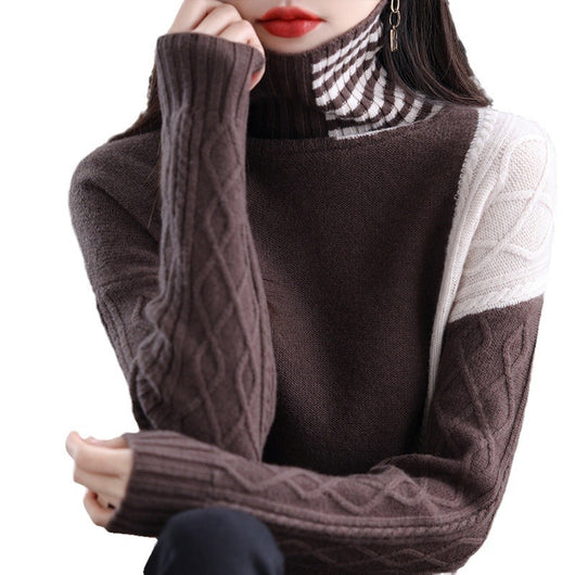 Suéter Cuello Alto Mujer Contraste de Colores Holgado - Image 6